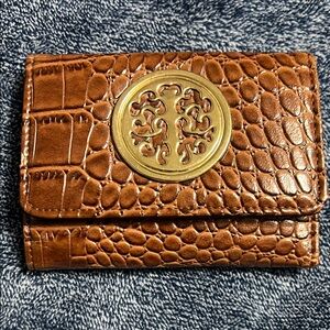 Cee Klein Brown Crocodile Embossed Wallet with Gold Accent